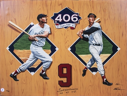 Ted Williams Signed Triple Crown 40x30 Canvas Print By Steve Parson - 22/139 (JSA)